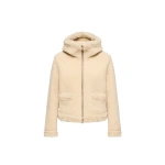 Moncler Leuctre Hooded Shearling Short Down Jacket in Light Beige | Women's Shearling Jackets | Coveti