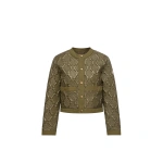 Moncler Libellule Geometric Quilted Short Down Jacket in Olive Green | Women's Puffer Jackets | Coveti