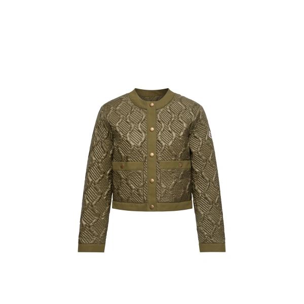 Libellule Geometric Quilted Short Down Jacket in Olive Green