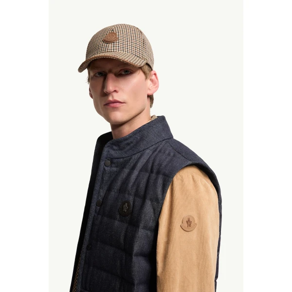 Moncler Liorane Denim Down Gilet in Dark Blue, view 3 | Men's Jackets | Coveti