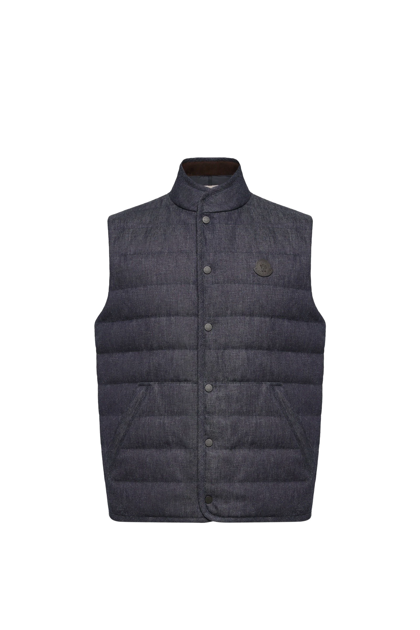 Moncler Liorane Denim Down Gilet in Dark Blue Moncler Liorane Denim Down Gilet in Dark Blue | Men's Jackets | Coveti