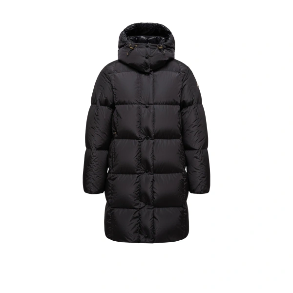 Moncler Litte Square-Quilted Hooded Long Down Jacket in Black | Women's Puffer and Down Coats | Coveti