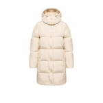 Moncler Litte Square-Quilted Hooded Long Down Jacket in White Ivory | Women's Puffer and Down Coats | Coveti