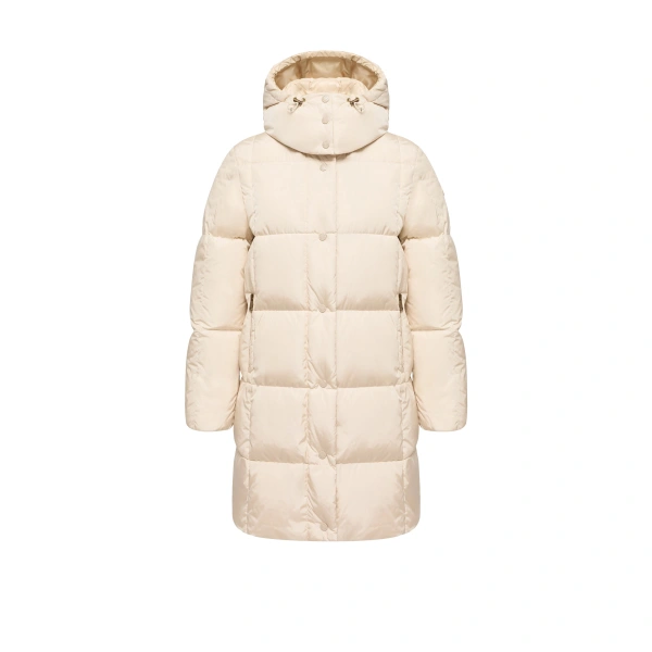 Litte Square-Quilted Hooded Long Down Jacket in White Ivory