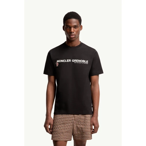 Moncler Logo Cotton Blend T-Shirt in Black, view 4 | Men's T-shirts | Coveti