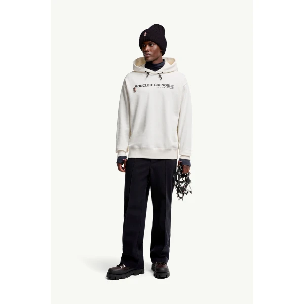 Moncler Logo Cotton Hoodie in White, view 2 | Men's Sweatshirts | Coveti