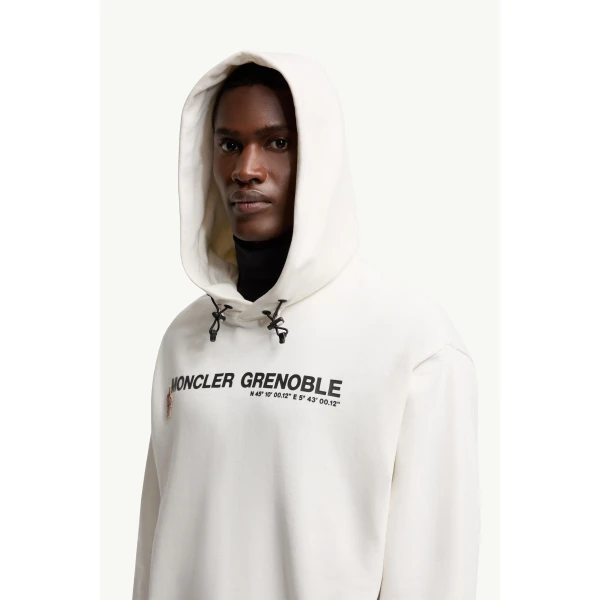 Moncler Logo Cotton Hoodie in White, view 3 | Men's Sweatshirts | Coveti