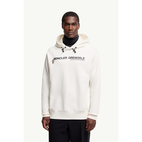 Moncler Logo Cotton Hoodie in White, view 4 | Men's Sweatshirts | Coveti