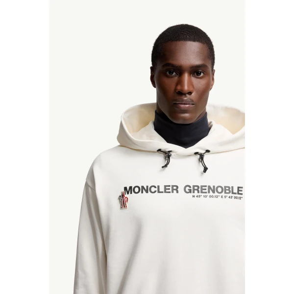 Moncler Logo Cotton Hoodie in White, view 6 | Men's Sweatshirts | Coveti
