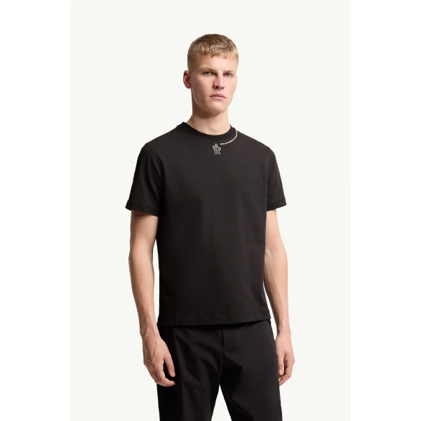 Moncler Logo Cotton Jersey T-Shirt in Black, view 4 | Men's T-shirts | Coveti