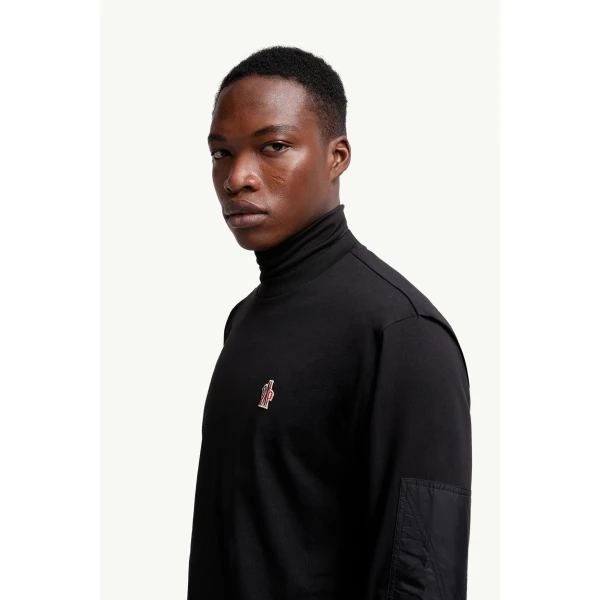 Moncler Logo Cotton Long Sleeve T-Shirt in Black, view 3 | Men's T-shirts | Coveti