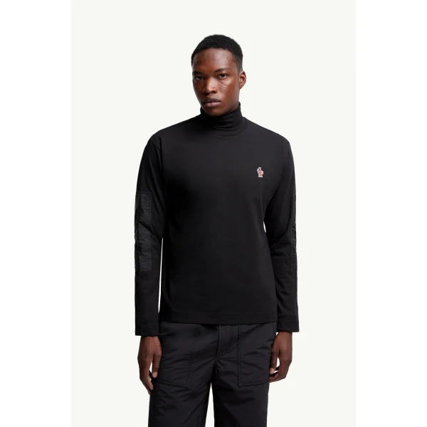 Moncler Logo Cotton Long Sleeve T-Shirt in Black, view 4 | Men's T-shirts | Coveti