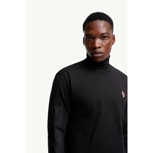 Moncler Logo Cotton Long Sleeve T-Shirt in Black, view 6 | Men's T-shirts | Coveti