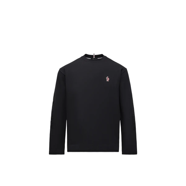 Moncler Logo Cotton Long Sleeve T-Shirt in Black | Men's T-shirts | Coveti