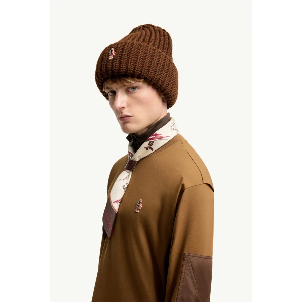 Moncler Logo Cotton Long Sleeve T-Shirt in Light Brown, view 3 | Men's T-shirts | Coveti