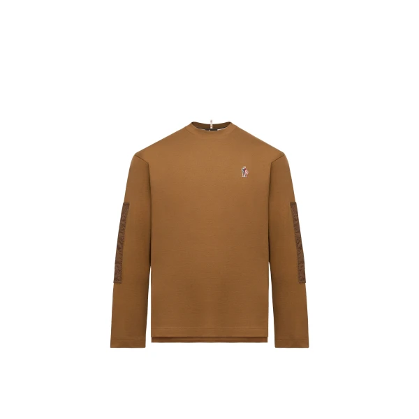 Moncler Logo Cotton Long Sleeve T-Shirt in Light Brown | Men's T-shirts | Coveti
