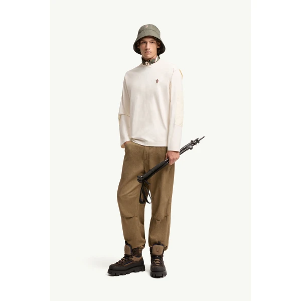 Moncler Logo Cotton Long Sleeve T-Shirt in White, view 2 | Men's T-shirts | Coveti