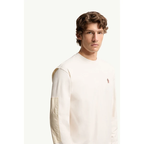 Moncler Logo Cotton Long Sleeve T-Shirt in White, view 6 | Men's T-shirts | Coveti