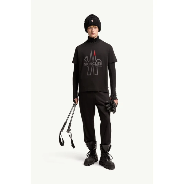 Moncler Logo Cotton T-Shirt in Black, view 2 | Men's T-shirts | Coveti