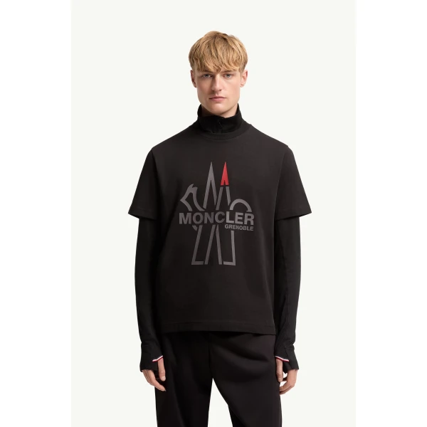 Moncler Logo Cotton T-Shirt in Black, view 4 | Men's T-shirts | Coveti