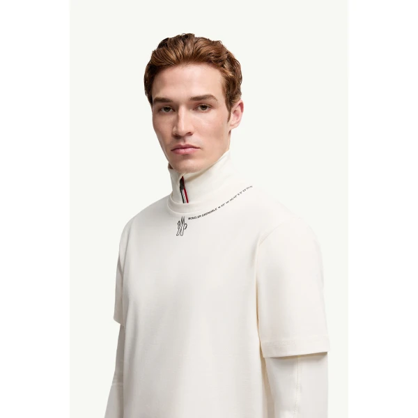 Moncler Logo Cotton T-Shirt in White, view 3 | Men's T-shirts | Coveti