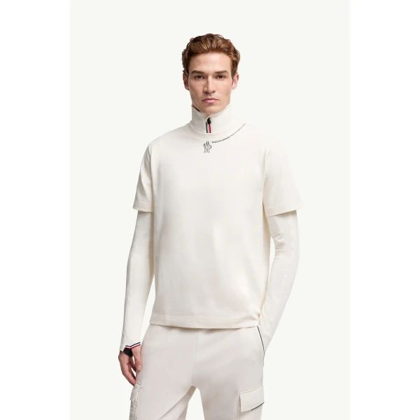 Moncler Logo Cotton T-Shirt in White, view 4 | Men's T-shirts | Coveti