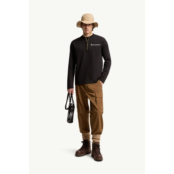 Moncler Logo Long Sleeve Cotton T-Shirt in Black, view 2 | Men's T-shirts | Coveti