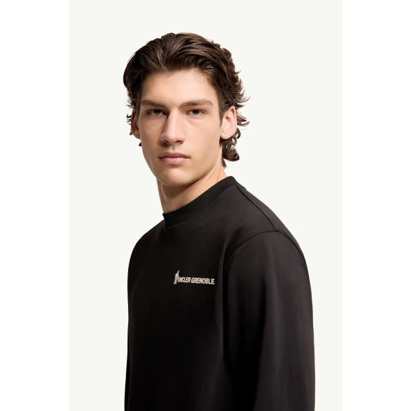 Moncler Logo Long Sleeve Cotton T-Shirt in Black, view 3 | Men's T-shirts | Coveti
