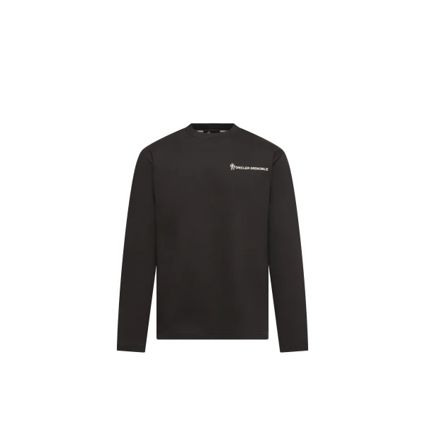 Moncler Logo Long Sleeve Cotton T-Shirt in Black | Men's T-shirts | Coveti