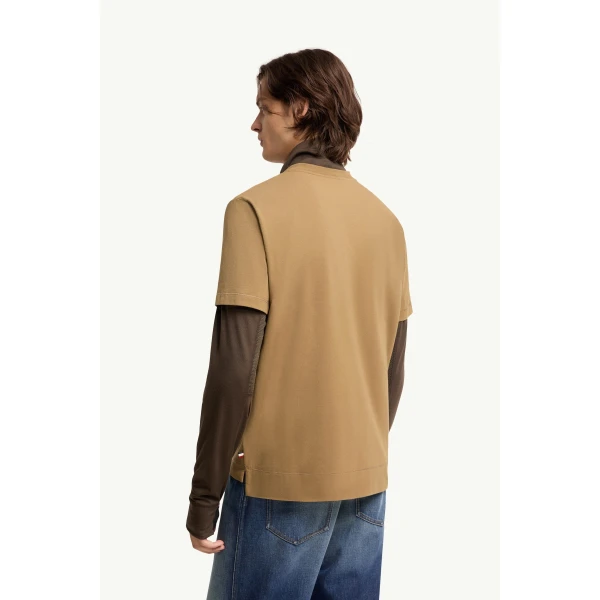 Moncler Logo Patch Cotton Blend T-Shirt (Three Pack) in Beige & Brown & Black, view 5 | Men's T-shirts | Coveti