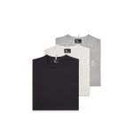 Moncler Logo Patch Cotton Blend T-Shirt (Three Pack) in Navy Blue & White & Grey | Men's T-shirts | Coveti
