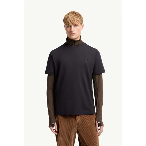 Moncler Logo Patch Cotton Blend T-Shirt (Three Pack) in Navy Blue & White & Grey, view 4 | Men's T-shirts | Coveti
