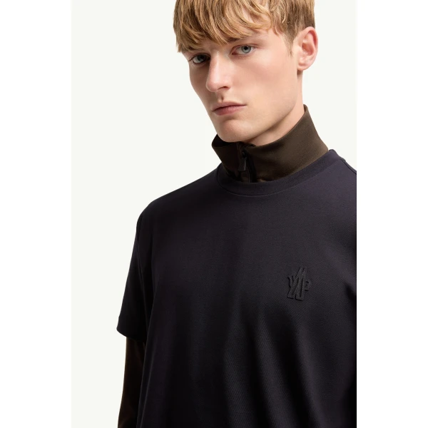 Moncler Logo Patch Cotton Blend T-Shirt (Three Pack) in Navy Blue & White & Grey, view 6 | Men's T-shirts | Coveti