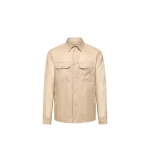 Moncler Logo Patch Long Sleeve Shirt Jacket in Beige Moncler Logo Patch Long Sleeve Shirt Jacket in Beige | Men's Jackets | Coveti