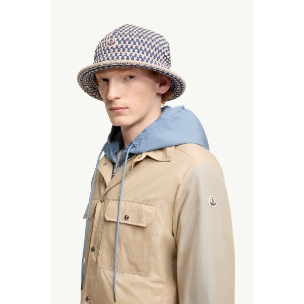 Moncler Logo Patch Long Sleeve Shirt Jacket in Beige, view 3 | Men's Jackets | Coveti