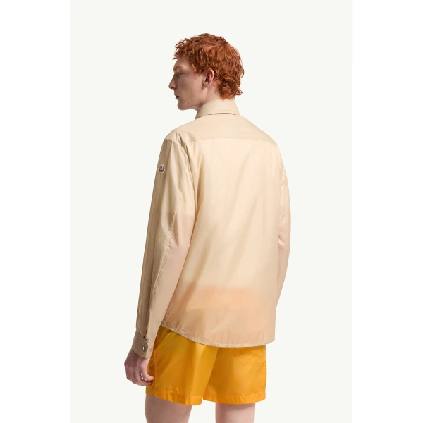 Moncler Logo Patch Long Sleeve Shirt Jacket in Beige, view 5 | Men's Jackets | Coveti
