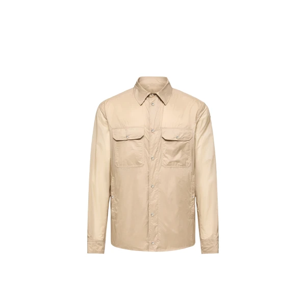 Moncler Logo Patch Long Sleeve Shirt Jacket in Beige | Men's Jackets | Coveti