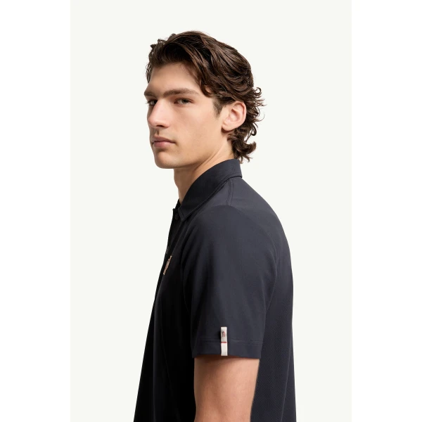 Moncler Logo Patch Polo Shirt in Navy Blue, view 3 | Men's T-shirts | Coveti