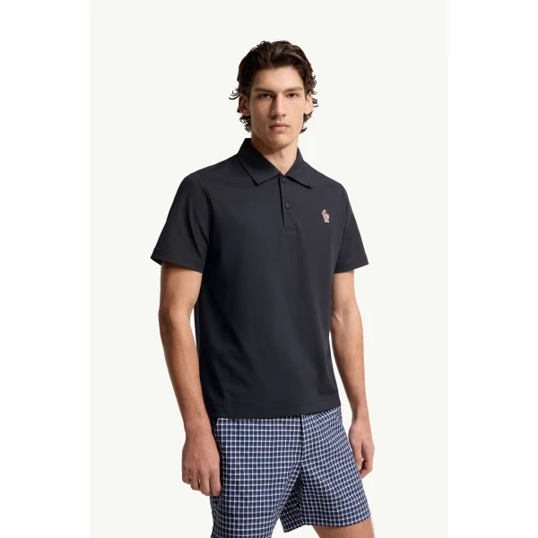 Moncler Logo Patch Polo Shirt in Navy Blue, view 4 | Men's T-shirts | Coveti