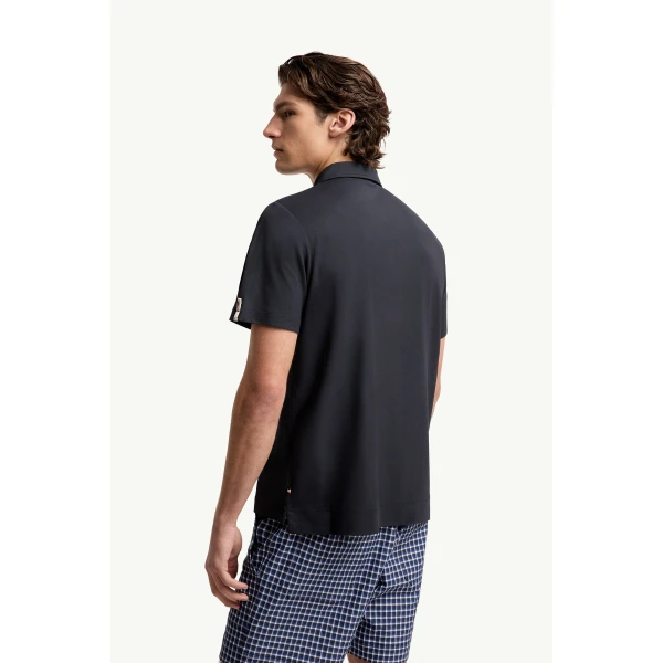 Moncler Logo Patch Polo Shirt in Navy Blue, view 5 | Men's T-shirts | Coveti