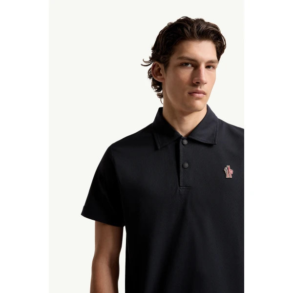Moncler Logo Patch Polo Shirt in Navy Blue, view 6 | Men's T-shirts | Coveti