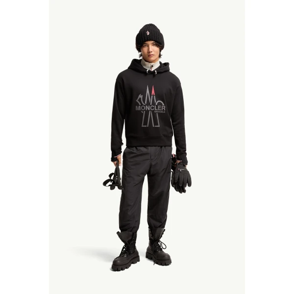 Moncler Logo Polartec Hoodie in Black, view 2 | Men's Sweatshirts | Coveti
