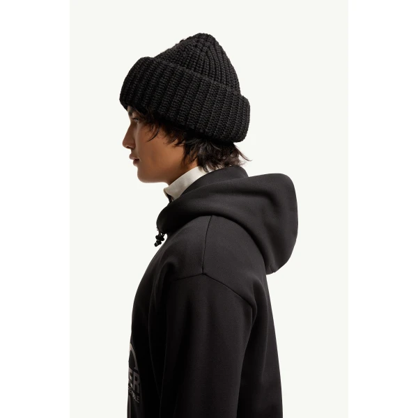 Moncler Logo Polartec Hoodie in Black, view 3 | Men's Sweatshirts | Coveti