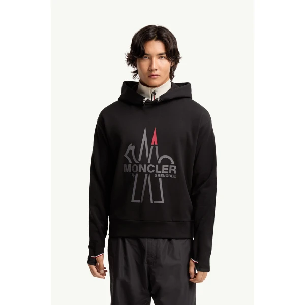 Moncler Logo Polartec Hoodie in Black, view 4 | Men's Sweatshirts | Coveti