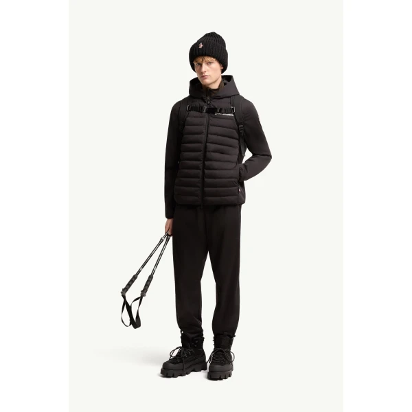 Moncler Logo Print Stretch Track Trousers in Black, view 2 | Men's Trousers | Coveti