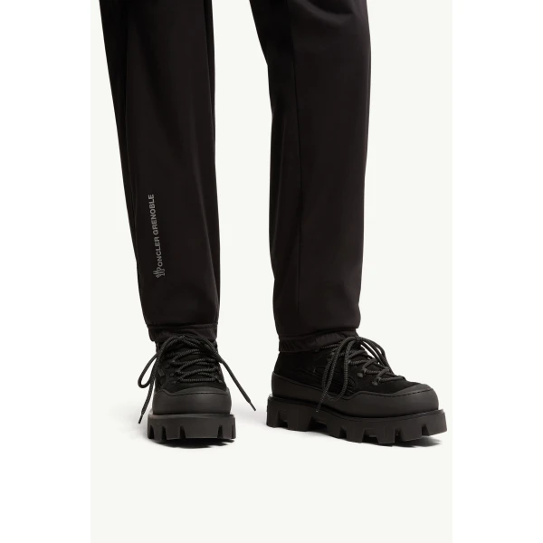 Moncler Logo Print Stretch Track Trousers in Black, view 6 | Men's Trousers | Coveti