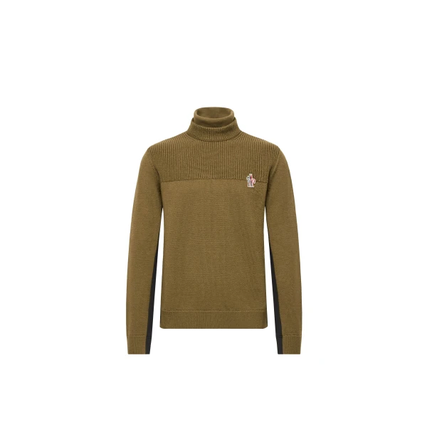 Logo Wool Blend Polo Neck in Olive Green
