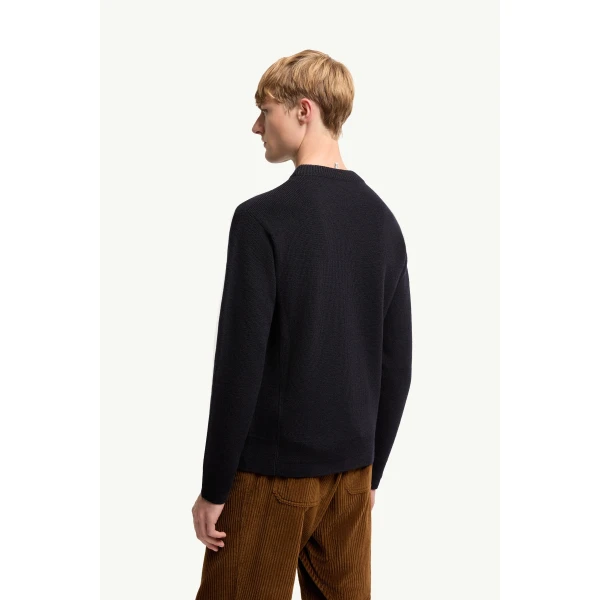 Moncler Logo Wool Jumper in Dark Blue, view 5 | Men's Knitwear | Coveti