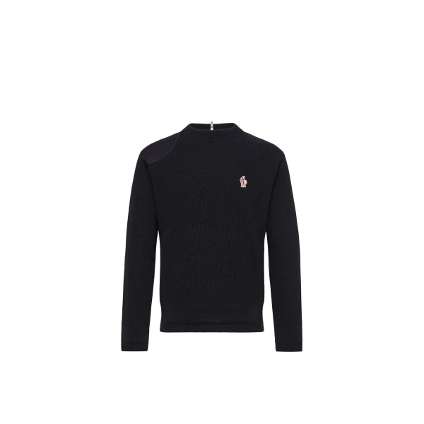 Moncler Logo Wool Jumper in Dark Blue | Men's Knitwear | Coveti