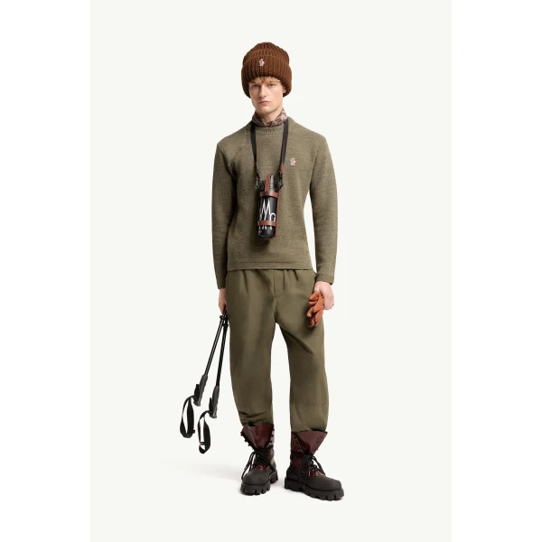 Moncler Logo Wool Jumper in Olive Green, view 2 | Men's Knitwear | Coveti